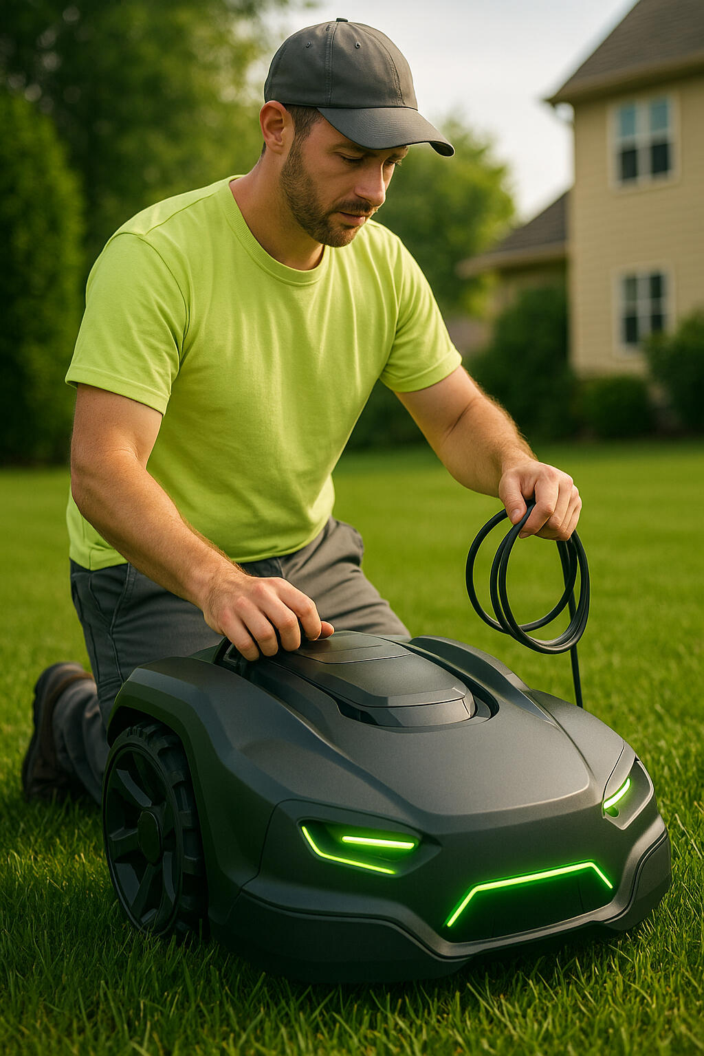 Romow technician guiding mower during setup in Stillwater, MN